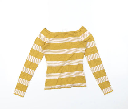 Preloved H&M Womens Yellow Striped  Pullover Sweatshirt Size XS - Front