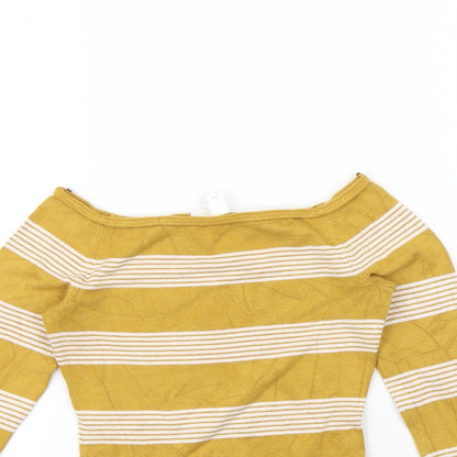 Preloved H&M Womens Yellow Striped  Pullover Sweatshirt Size XS - Detail