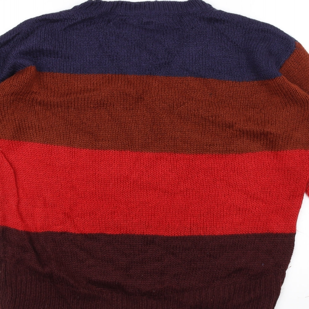 Blue Mens Silver Striped  Pullover Jumper Size M