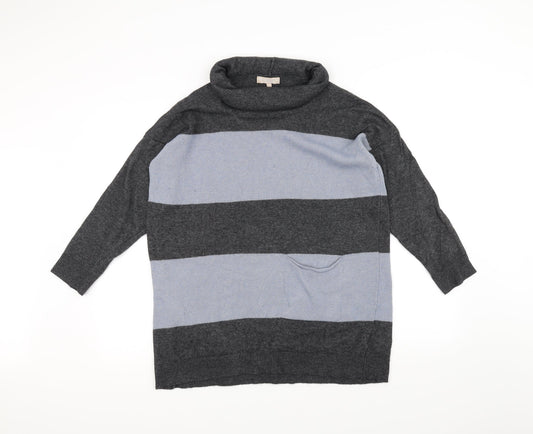 Bendetta Women's Grey Striped Cotton Pullover Jumper Size L