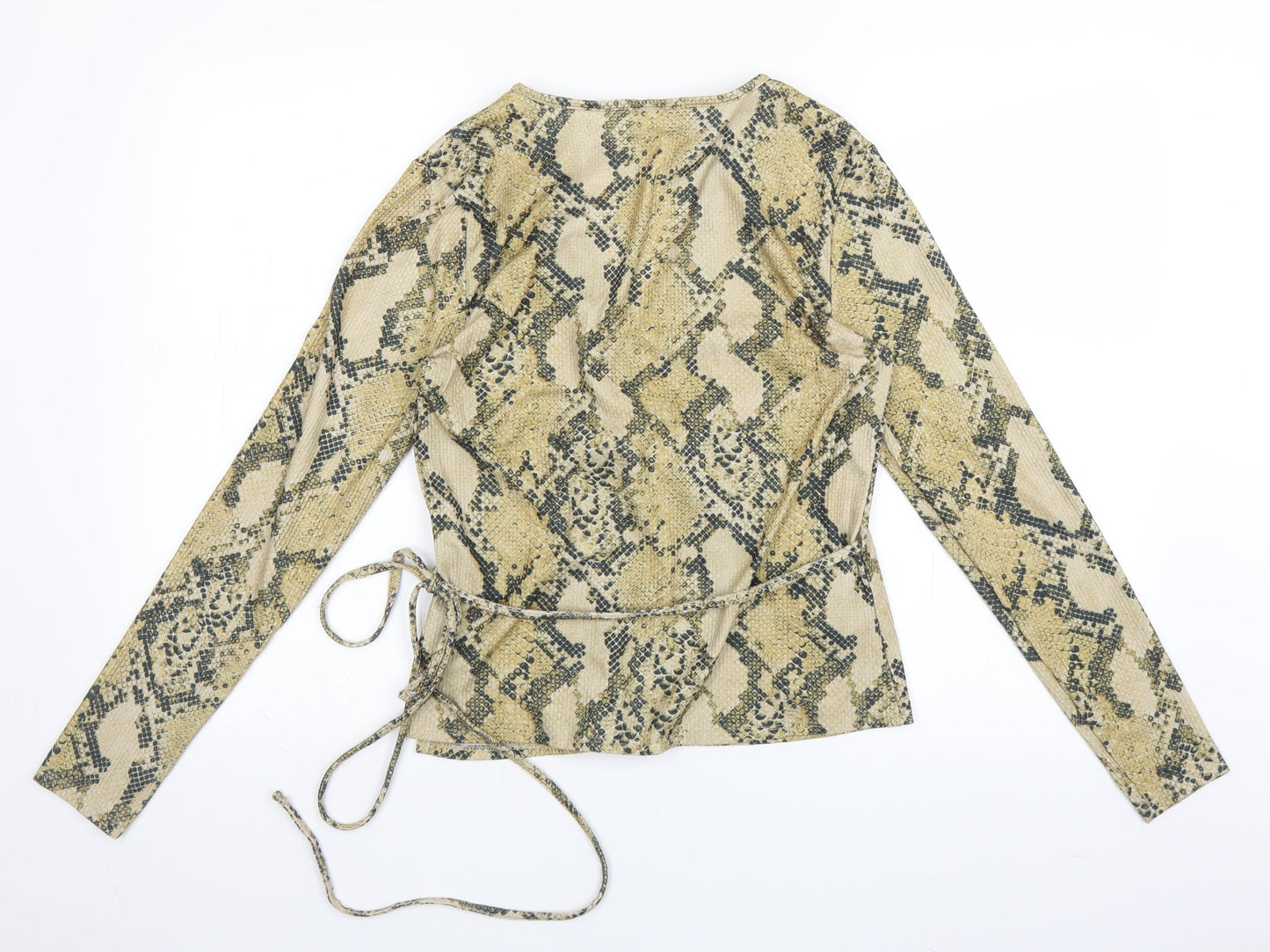 H&M Womens Yellow Animal Print  Wrap Blouse Size M  - snakeskin