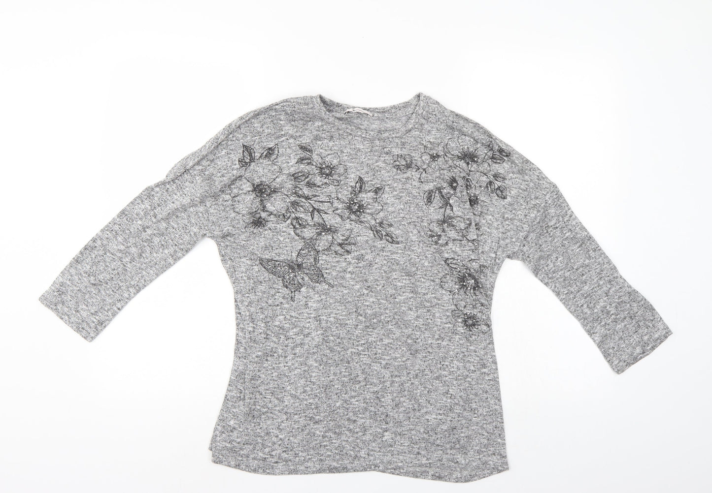 TU Womens Grey Floral  Pullover Jumper Size 12