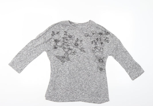 TU Womens Grey Floral  Pullover Jumper Size 12