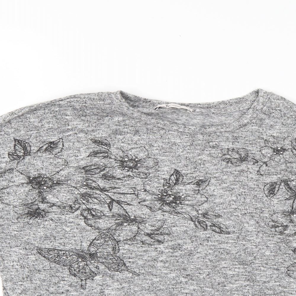 TU Womens Grey Floral  Pullover Jumper Size 12