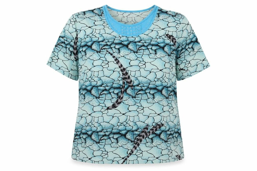 EURO MODEN Womens Blue Floral  Basic T-Shirt Size 2XL