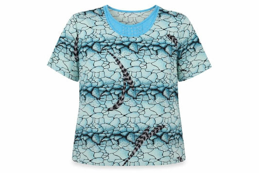 EURO MODEN Womens Blue Floral  Basic T-Shirt Size 2XL