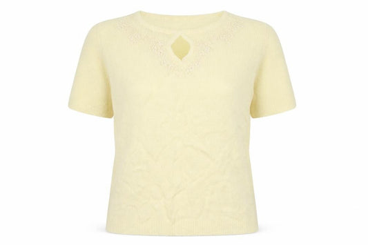 EWM Womens Yellow Floral  Basic T-Shirt Size 14