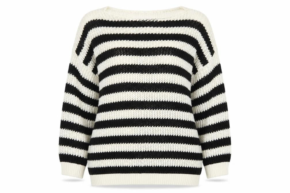 Preworn Womens Black Striped Knit Pullover Jumper Size 6