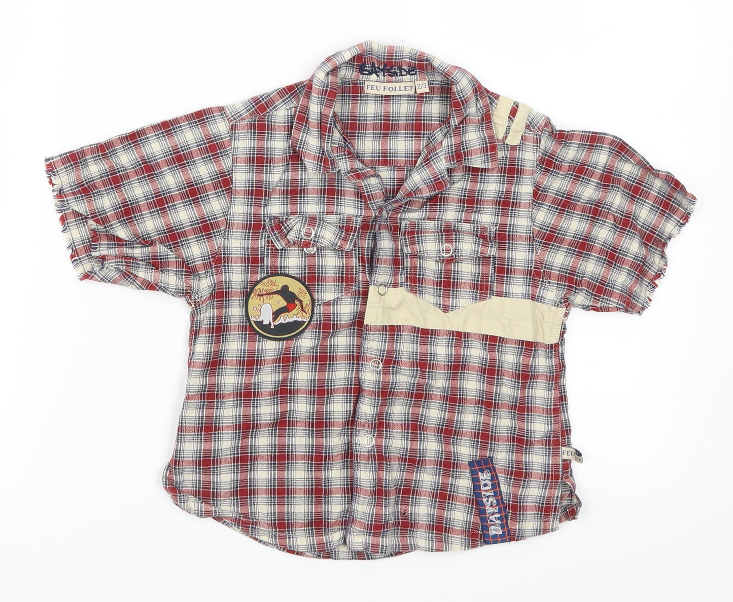Feu Follet Boys Red Check  Basic Button-Up Size 2-3 Years  - Malibu Beach