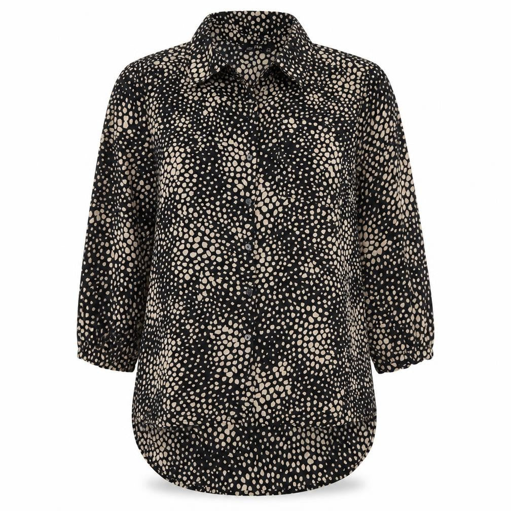 F&F Womens Black Geometric  Basic Button-Up Size 14  - Beige Spots