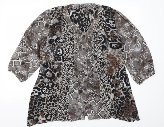 Notations Womens Brown Animal Print  Basic Button-Up Size M