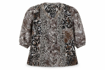 Notations Womens Brown Animal Print  Basic Button-Up Size M