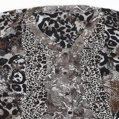 Notations Womens Brown Animal Print  Basic Button-Up Size M