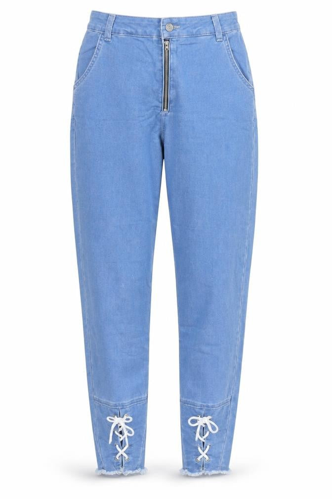 PRETTYLITTLETHING Womens Blue  Denim Mom Jeans Size 6 L28 in - Lace Up