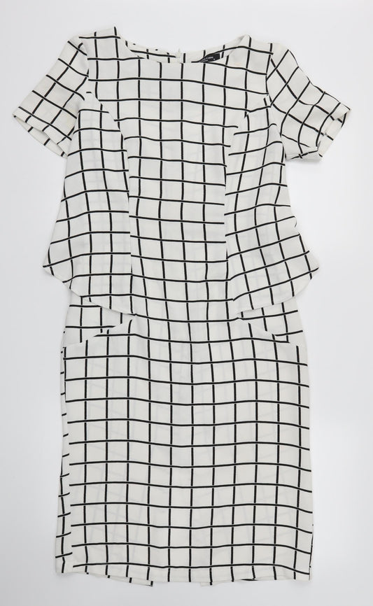 COLLECTION  Womens White Check  Fit & Flare  Size 8