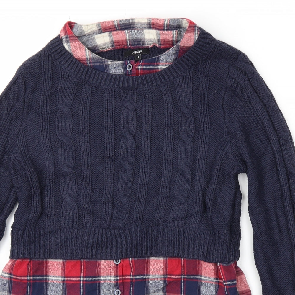 Papaya Womens Blue Check  Pullover Jumper Size 12
