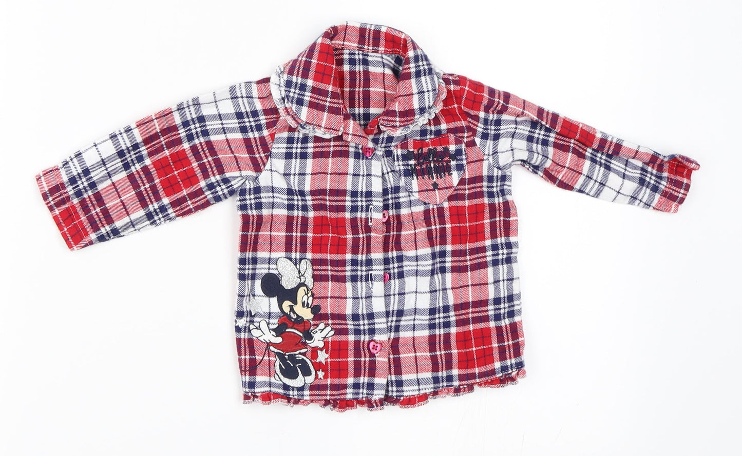George Girls Red Check  Basic Button-Up Size 6-9 Months  - Minnie Mouse
