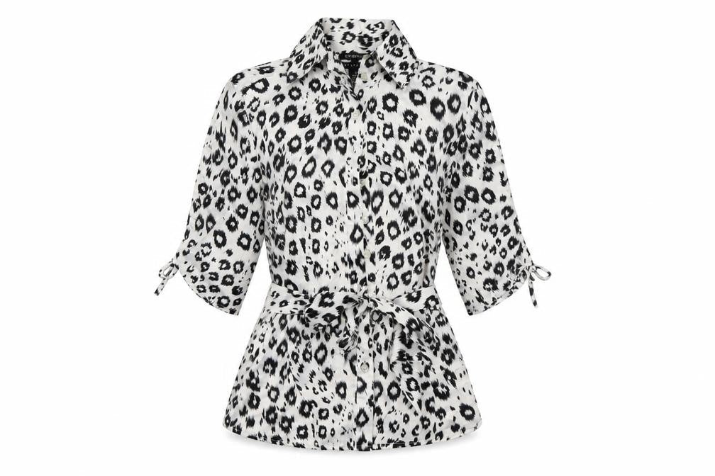 AntiliaFemme Womens White Animal Print  Basic Button-Up Size M