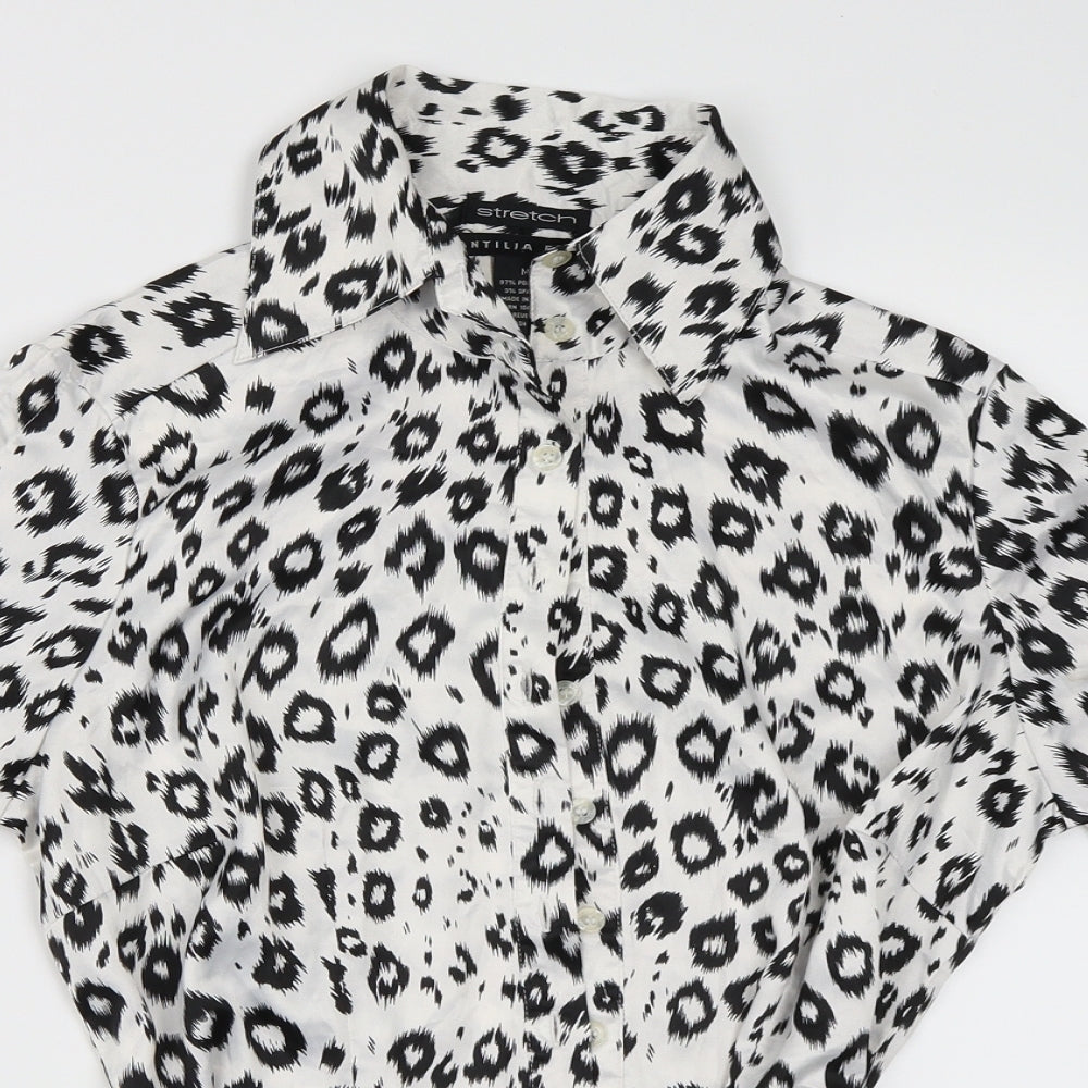 AntiliaFemme Womens White Animal Print  Basic Button-Up Size M