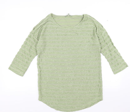 Preloved NEXT Womens Green Striped  Pullover Jumper Size 8  - sequins cold shoulder - Front