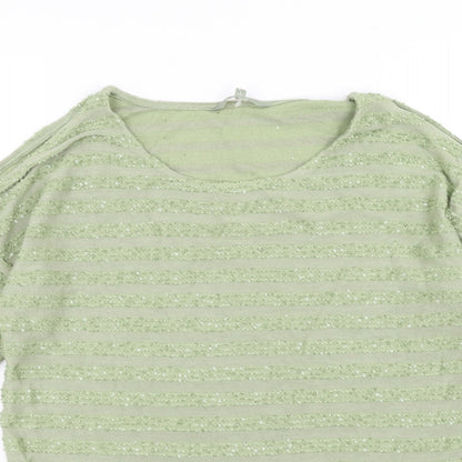 Preloved NEXT Womens Green Striped  Pullover Jumper Size 8  - sequins cold shoulder - Detail