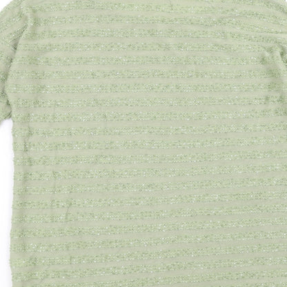 Preloved NEXT Womens Green Striped  Pullover Jumper Size 8  - sequins cold shoulder - Label