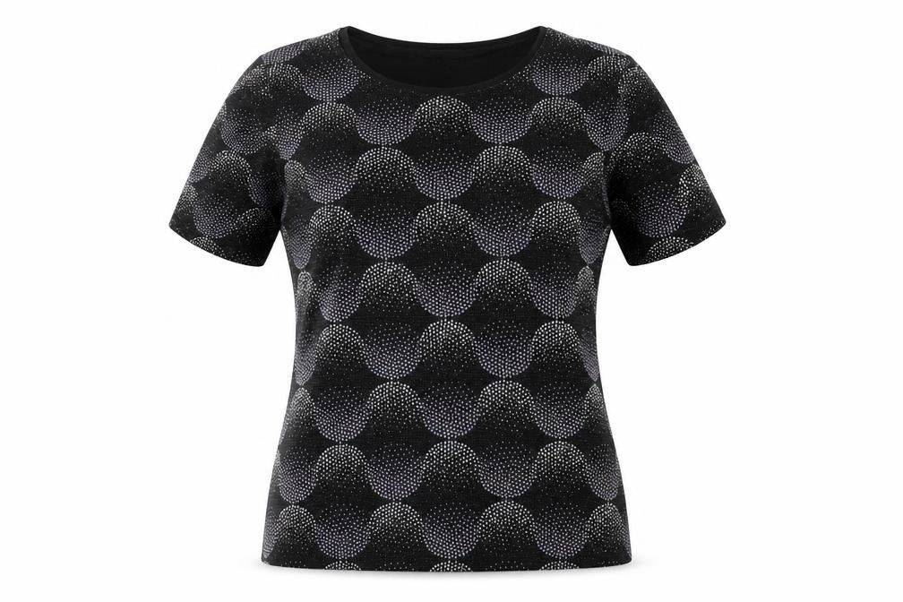 Heena Fashions Womens Black Geometric  Basic Blouse Size 12  - beaded detail