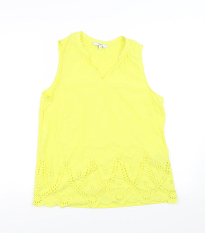 Preloved NEXT Womens Yellow   Basic Blouse Size 14  - cut out floral detail - Front