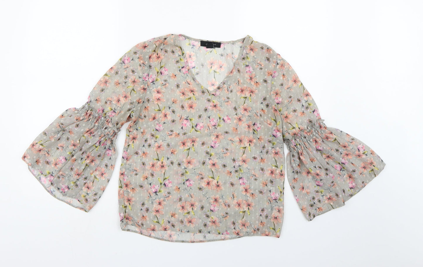 Atmosphere Womens Grey Floral Chiffon Basic Blouse Size 6