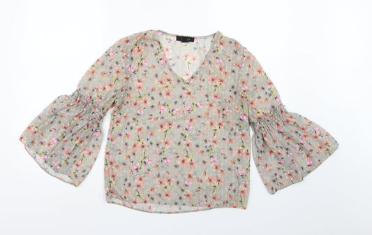 Atmosphere Womens Grey Floral Chiffon Basic Blouse Size 6