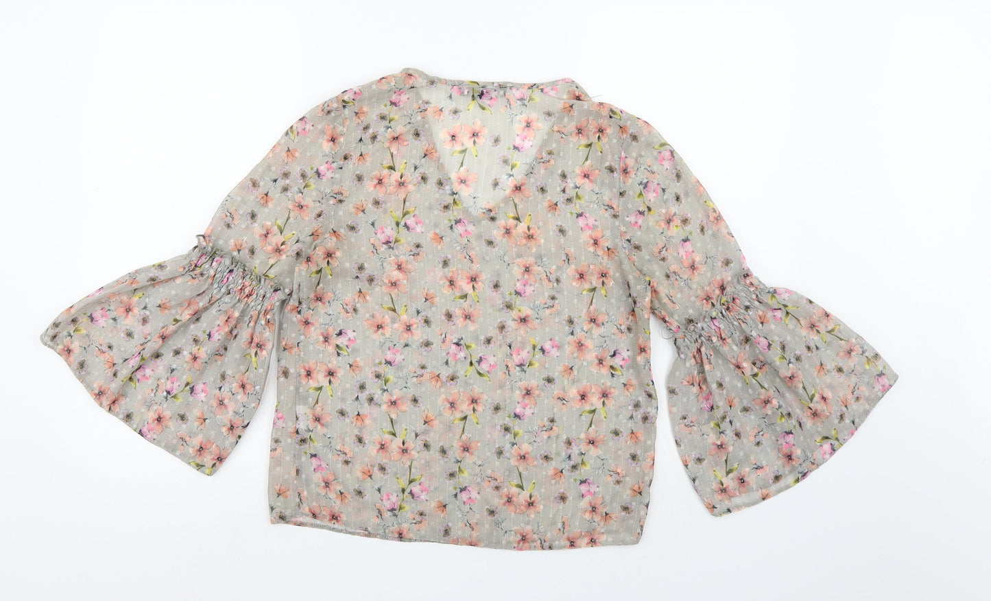 Atmosphere Womens Grey Floral Chiffon Basic Blouse Size 6