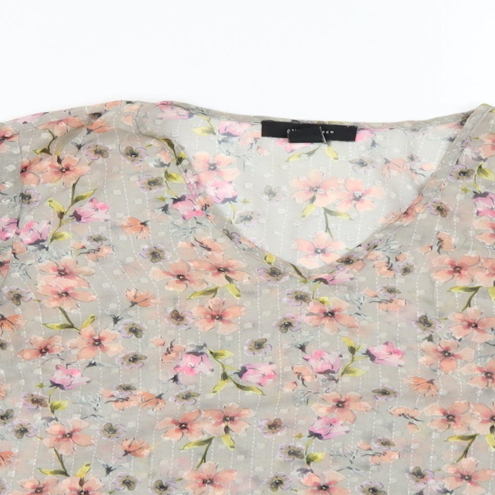 Atmosphere Womens Grey Floral Chiffon Basic Blouse Size 6