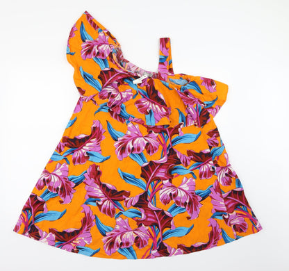 Additional front view of ASOS women’s orange floral a-line, size UK 8