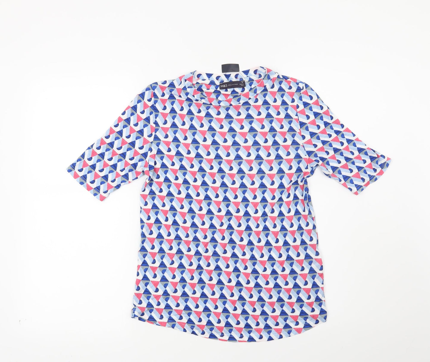 Marks and Spencer Womens Blue Geometric  Basic T-Shirt Size 10