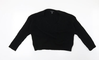 Preloved New Look Womens Black Striped  Pullover Jumper Size M - Front