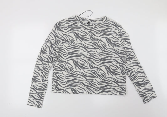 H&M Womens White Animal Print  Pullover Jumper Size M