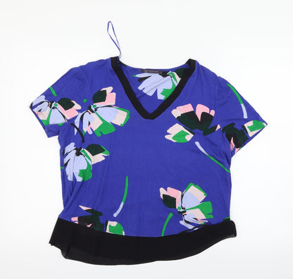 Preloved Marks and Spencer Womens Blue Floral  Basic T-Shirt Size 12 - Front