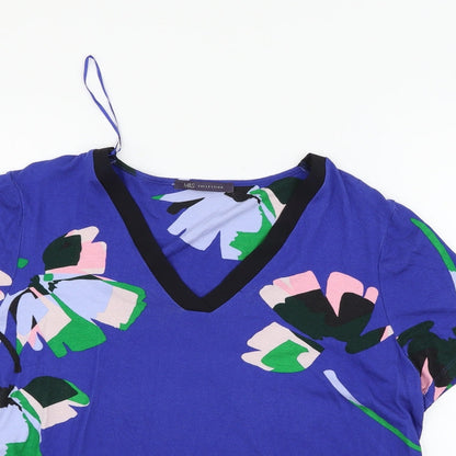Preloved Marks and Spencer Womens Blue Floral  Basic T-Shirt Size 12 - Detail