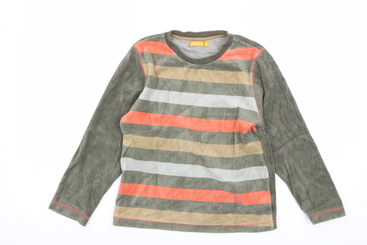 Tout simplement Boys Green Striped Velour Pullover Sweatshirt Size 8 Years