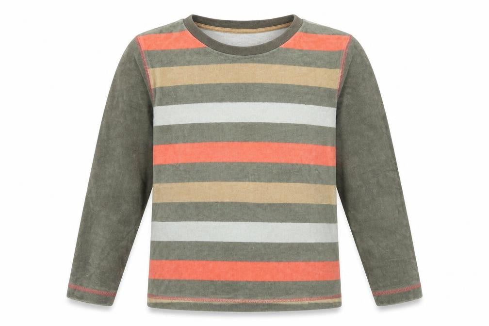 Tout simplement Boys Green Striped Velour Pullover Sweatshirt Size 8 Years