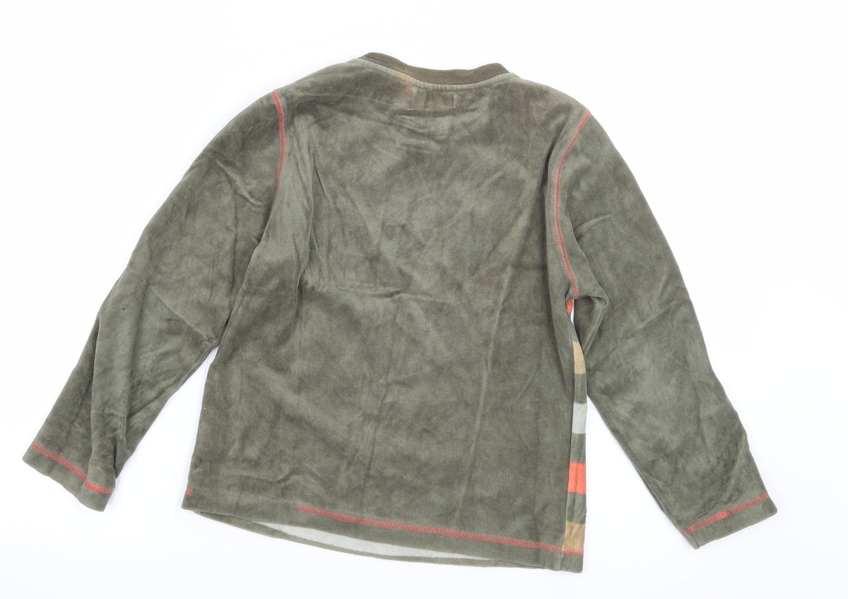 Tout simplement Boys Green Striped Velour Pullover Sweatshirt Size 8 Years