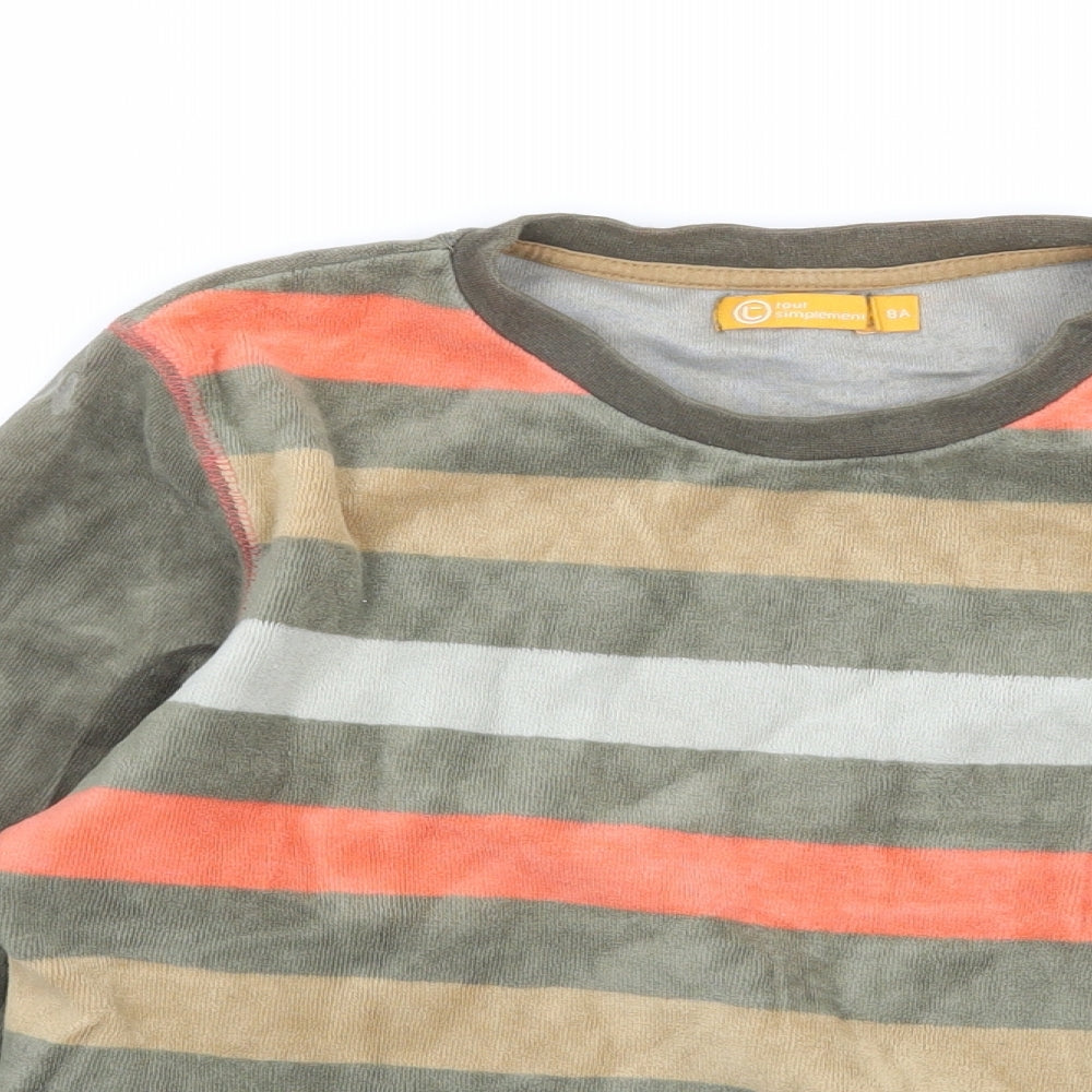 Tout simplement Boys Green Striped Velour Pullover Sweatshirt Size 8 Years
