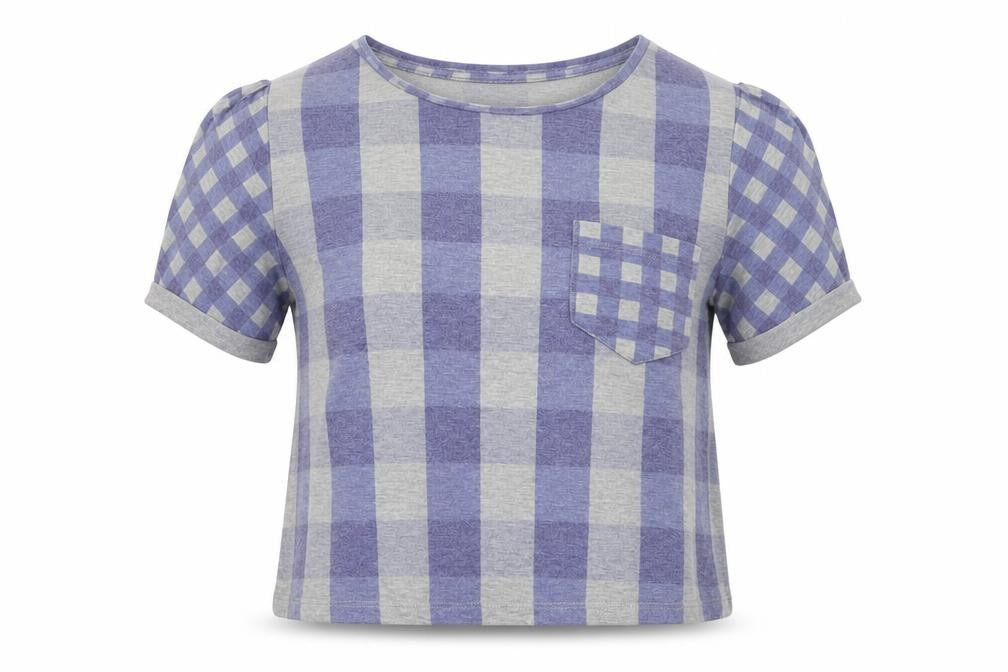 Topshop Womens Blue Check Jersey Basic T-Shirt Size 6