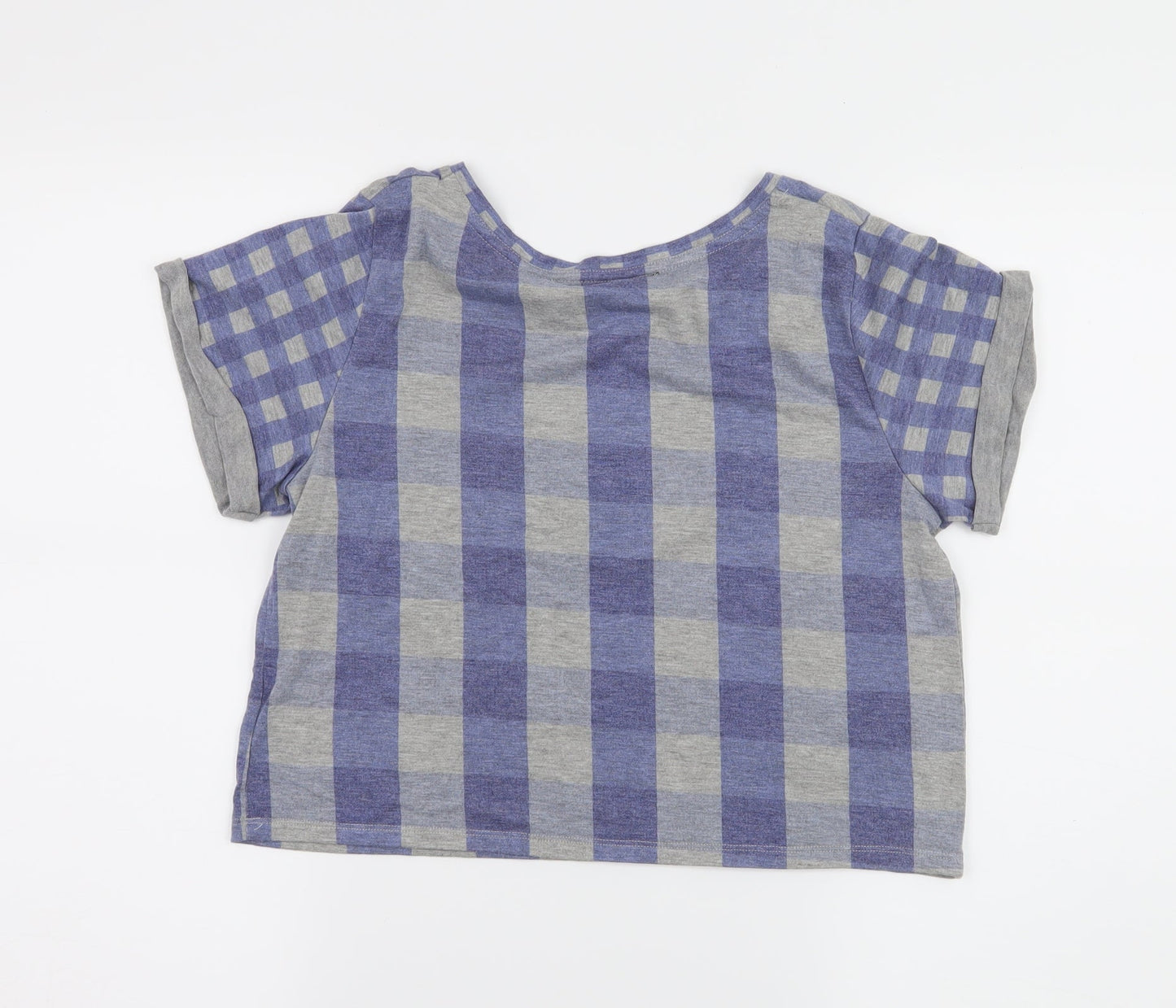 Topshop Womens Blue Check Jersey Basic T-Shirt Size 6