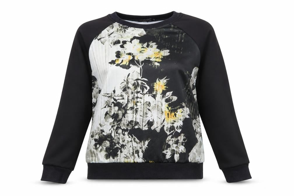 Girls On Film Womens Black Floral Jersey Pullover Sweatshirt Size 8