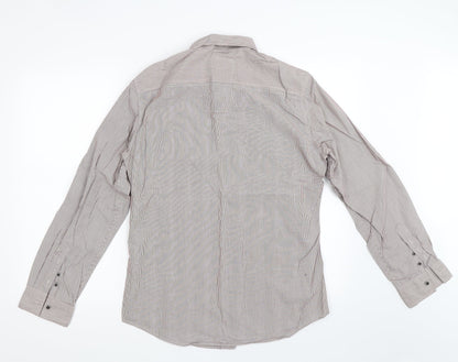 Next Mens Brown Striped   Button-Up Size M