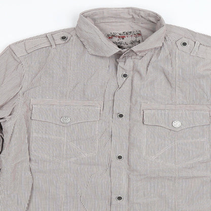 Next Mens Brown Striped   Button-Up Size M
