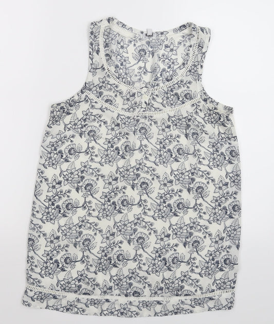 kismel Womens White Floral  Basic Tank Size XS