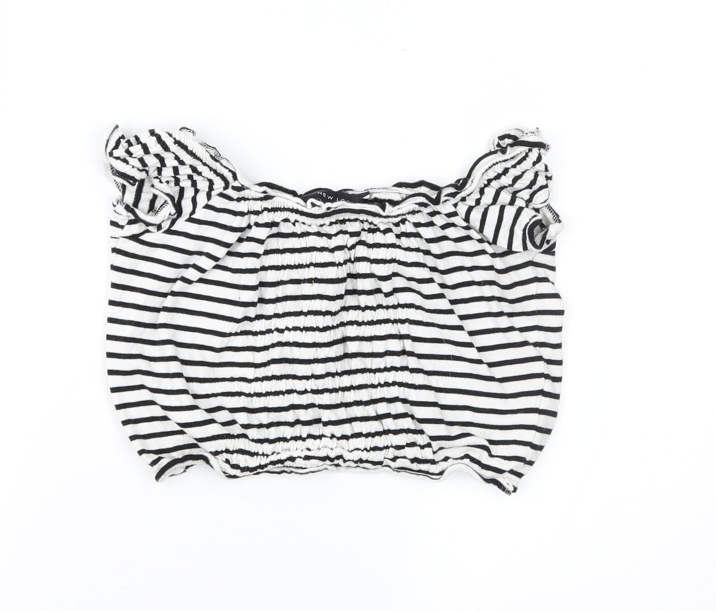 New Look Womens White Striped  Cropped T-Shirt Size 10