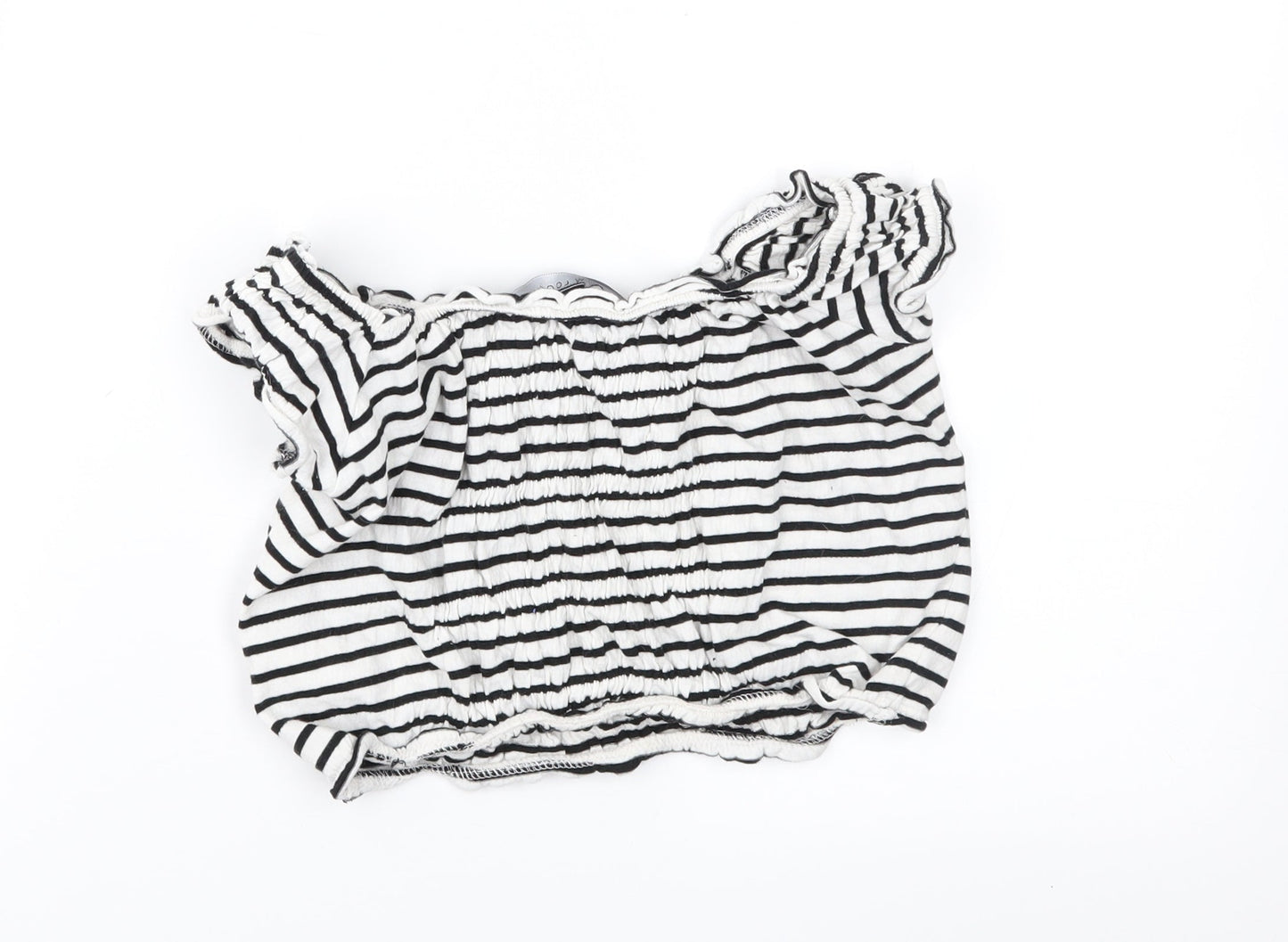 New Look Womens White Striped  Cropped T-Shirt Size 10